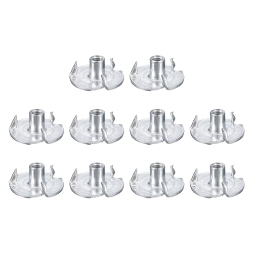 uxcell #8-32 T-Nuts, Zinc-Plated Carbon Steel 3-Pronged Tee Nuts Threaded Inserts for Climbing Holds and Wood Working, White 100Pcs