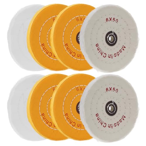 QWORK Polishing Wheel Kit for Bench Grinder - 8 Pack 6" Cotton Buffing Wheels with 1/2" Arbor Hole - Ideal for Metal, Wood, and More