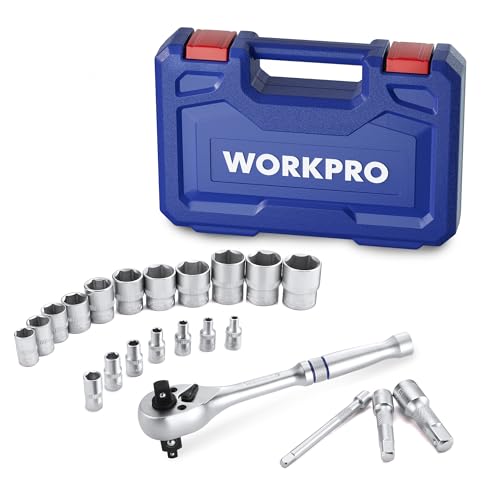 WORKPRO 22-Piece Socket Wrench Set, Metric Ratchet Wrench Set
