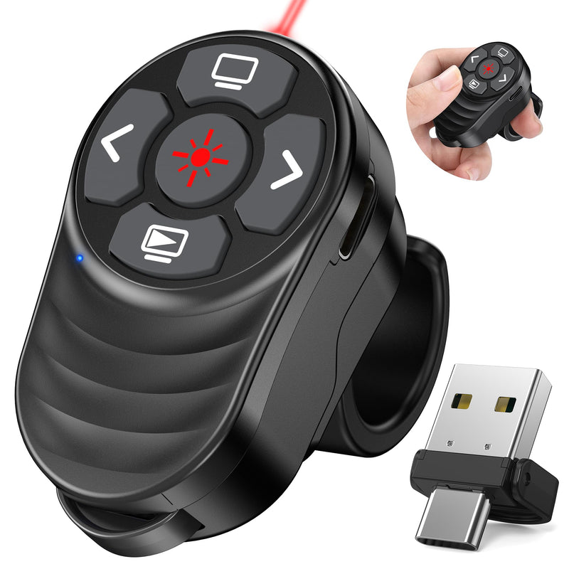 Wireless Presentation Clicker Rechargeable, Finger Ring Powerpoint Clicker with Red Laser Pointer, Presenter Remote PPT Clicker for Powerpoint Presentations for Mac Computer Laptop X250