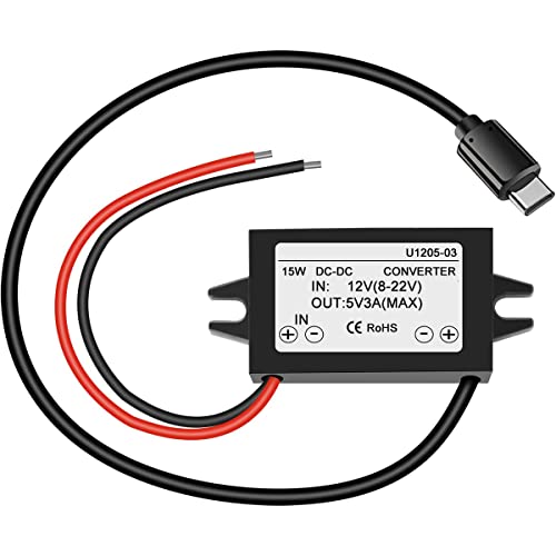 Greluma 1 x DC 12 V to 5 V 3 A USB C backward converter, type C interface 25 W waterproof buck module power supply compatible with Raspberry Pi 4, mobile phones