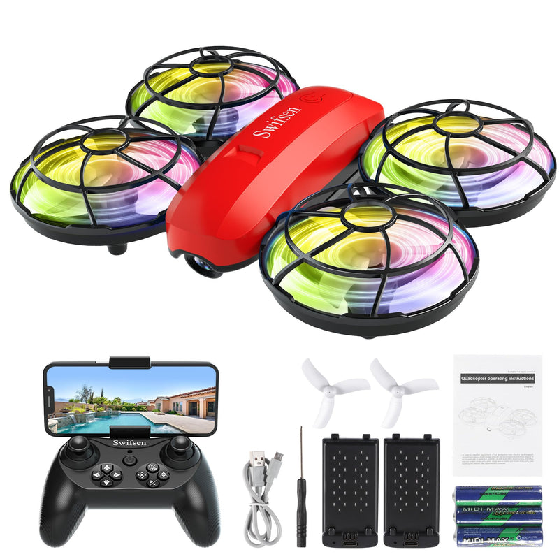 Drone with Camera for Kids and Beginner,Birthday Gift Toy for Boys and Girl,Indoor Quadcopter Plane for Boy,Small Helicopter with Auto Hovering, 3D Flips, Headless Mode,2 Batteries Red-With Camera