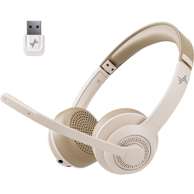 Wireless Headset with AI Noise Cancelling Microphone Bluetooth Headset - Bluetooth V5.2 Headphones with Mic Mute for Computer/Laptop/PC/iPhone/Android/Cell Phones/Zoom/Ms Teams/Skype-White White