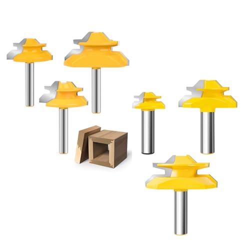 Router Bits, Allmake 3pcs Lock Miter Router Bits 1/4 Shank and 1/2 Shank, 45 Degree Locking Miter Joint Router Bit Set for Woodworking Cabinetry Drawers Shadow Boxes