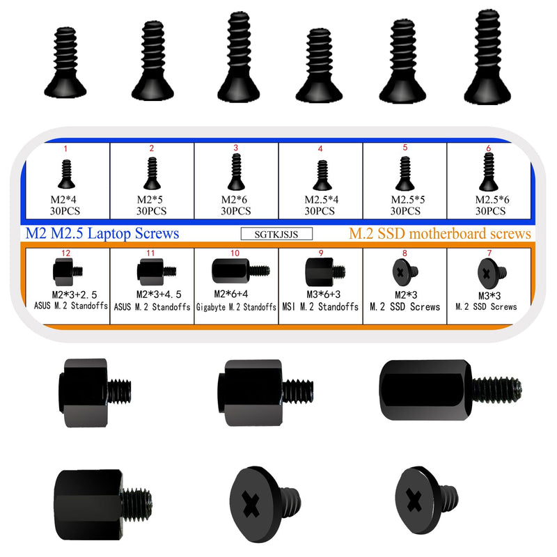 M.2 SSD Screws Kit, NVMe Screw M.2 SSD Mounting Kit-M2 M2.5 Black Carbon Steel Laptop Notebook Computer Screws Set.Nvme M2 Screws Suitable for ASUS MSI Gigabyte NGFF Motherboard