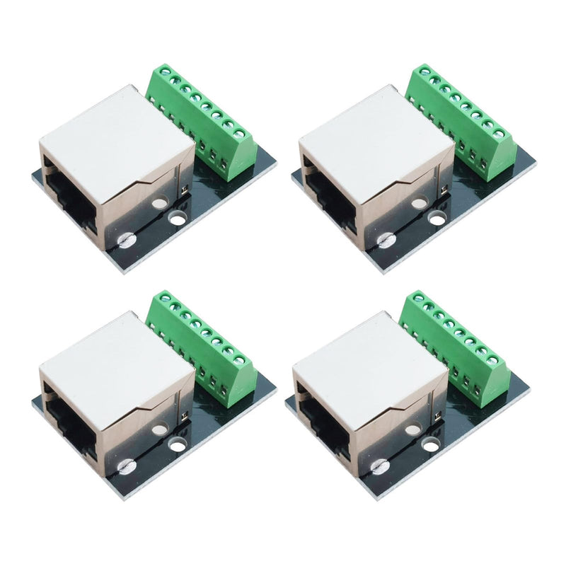4PCS RJ45 Ethernet Single Female Socket Connector Breakout Board,2.54mm Pitch Screw Connector Board Shielded Network Adapter Terminal (Single RJ45 Interface) Single RJ45 interface