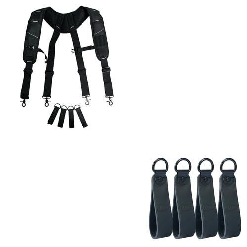 KUNN Tool Belt Suspenders Padded & 4-Piece Leather Tool Belt Suspender Loops
