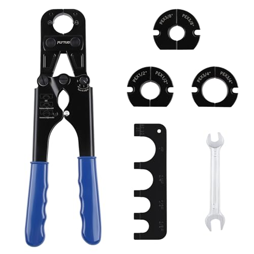 Combo PEX Crimping Tool Set with 1" Fixed Jaw and 3 Interchangeable Jaws in 1/2" 3/4" 3/8" for Copper Crimp Rings(4 Sizes in Total), Includes Go/No-Go Gauge, Complies with ASTM F1807 Standard 1'' Crimper with 1/2'' 3/4'' 3/8'' Jaws