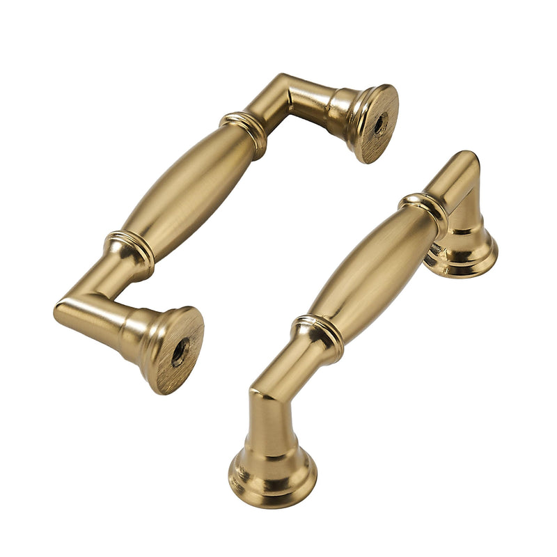 khtumeware 10 Pack 3 Inch(76mm) Brushed Brass Cabinet Pulls Heavy Duty Solid Warm Brass Cabinet Handles Kitchen Brushed Gold Cabinet Hardware for Cupboard Drawer Handles 3"(76mm) Hole Center
