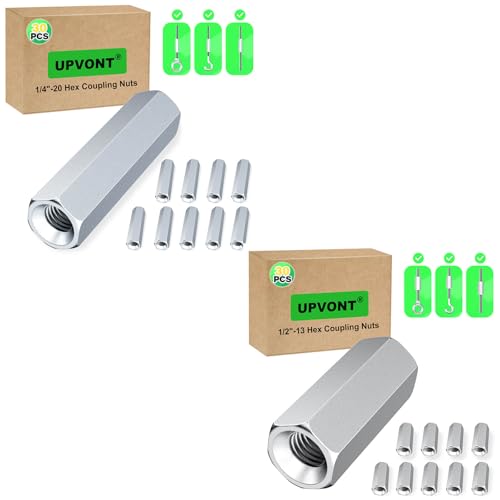 Hex Coupling Nuts 1.75-Inch, 1/4"-20 with 1/2"-13 (60 PCS), Ideal for Threaded Rods & Studs