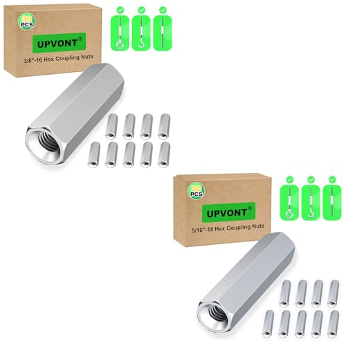 Hex Coupling Nuts 1.75-Inch, 3/8"-16 with 5/16"-18 (60 PCS), Ideal for Threaded Rods & Studs