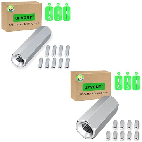 Hex Coupling Nuts 1.75-Inch, 5/16"-18 with 1/2"-13 (100 PCS), Ideal for Threaded Rods & Studs