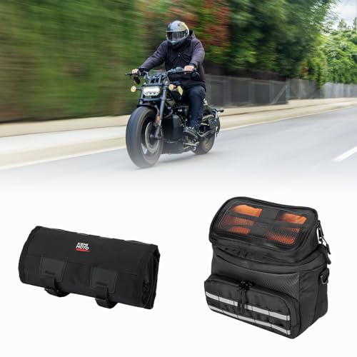 KEMIMOTO Universal Motorcycle Tool Bag + Handlebar Tool Bag with Detachable Phone Bag fits Most Motorcycle