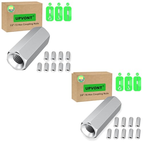 Hex Coupling Nuts 1.75-Inch, 1/2"-13 with 3/8"-16 (60 PCS), Ideal for Threaded Rods & Studs