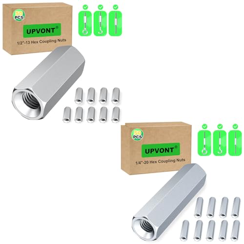 Hex Coupling Nuts 1.75-Inch, 1/2"-13 with 1/4"-20 (100 PCS), Ideal for Threaded Rods & Studs