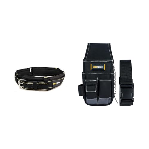 MELOTOUGH Padded Tool Belt with D ring for men construction Strong Durable Double Metal Roller Buckle,Pocket Tool Pouch Tool Belt Pouches with Belt Clip Utility Mini Tool Organizer Pouch