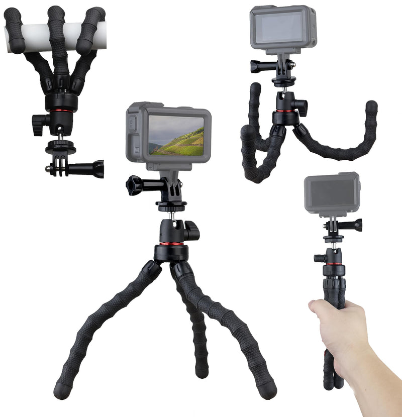 Flexible Camera Tripod Compatible with GoPro Hero 13, 12, 11,10, 9 Bendable Tripod 360° Rotation Mount Stand for Vlogging