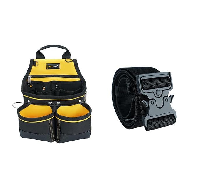 MELOTOUGH 10 Pockets Carpenter Tool Pouch+2" Nylon Web Work Tool Belt for Man