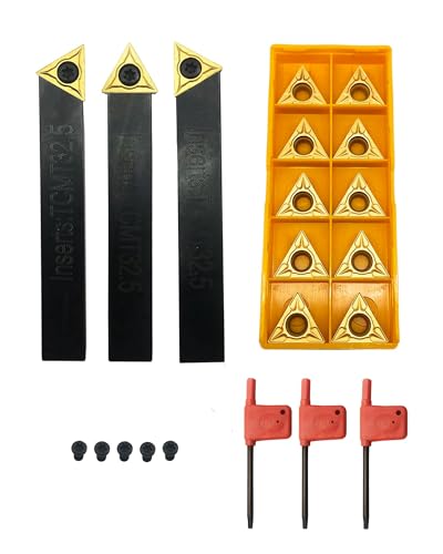 GBJ 3pcs 1/2inch Indexable Carbide Lathe Turning Tool Holder Mrtal Lathe Cutting Tools with 13pcs TCMT16T304/32.51 Carbide Inserts and 5pcs Screws