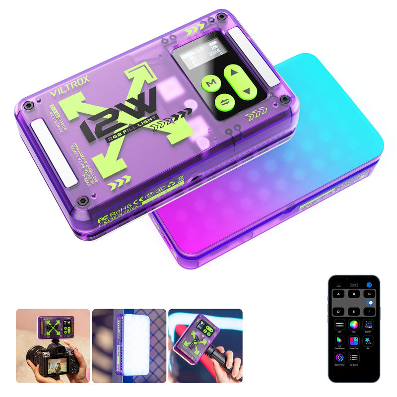 VILTROX Magnetic RGB Video Light 360° Full Color Portable LED Camera Light Panel with APP Control/Cold Shoe Mounts/CRI 97+/2500K-8500K/4000mAh/26 Light Scenes for Photography,Vlogging,Selfie Lighting