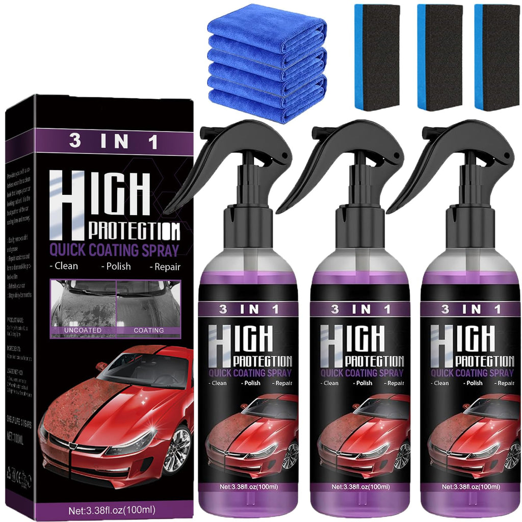 3PCS Newbeeoo Car Coating Spray, High Protection 3 in 1 Spray, 3 in 1 High Protection Quick Car Ceramic Coating Spray, 3-in-1 High Protection Car Spray, 3in1 High Protection Car Coating Spray