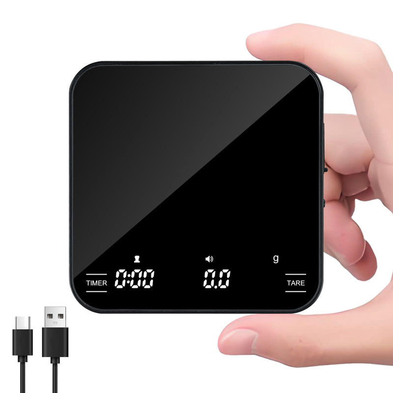 Digital Coffee Scale with Timer/Tare, 2kg/0.1g Precision Espresso Scale, Food Scale Rechargeable, Multiple Modes: Pour-Over/Espresso/Water Flow Speed, LED Display Kitchen Scale with g/oz/ml Black - Tempered Glass