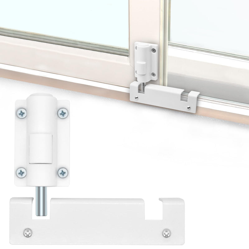Patio Sliding Glass Door Security Lock/Bolt, Rail-Childproof Safety Window Locks for Any Slide Doors and Windows, Install on The Top Bottom Foot Kick Lock White 2PC 2