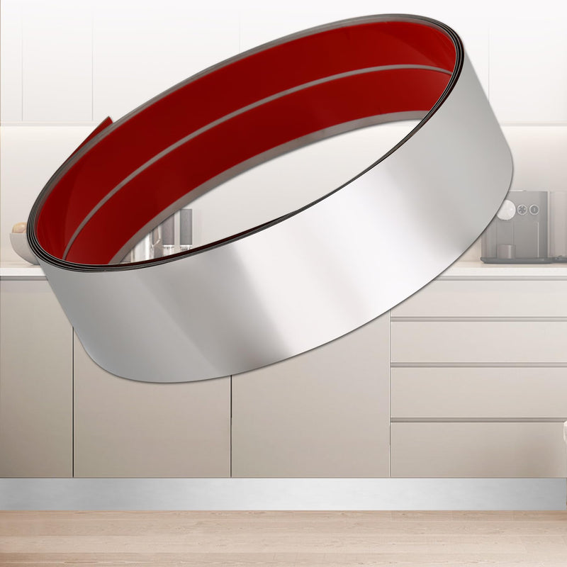 Stainless Steel Kick Plate, Peel and Stick Kickplate Base Cover, Baseboard Molding Trim for Wall, Door, Kitchen Cupboard, Dishwasher Toe - Anti-Scratch Protection (9.8ft x 3.9in, Shiny Silver) 9.8ft x 3.9in Glossy Silver