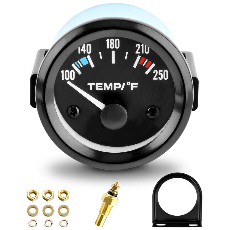 2" 52mm Water Temp Gauge, 100-250℉ Water Temp Thermometer Meter Kit Car Accessories Car Water Temp Gauge Meter with LED Backlight for Marine Boat, Ship, Car, Truck, Vehicle, Automotive(Black) Black