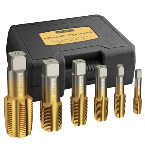 AMTOVL 6-Piece NPT Pipe Tap Set, 1/8" 1/4" 3/8" 1/2" 3/4" 1"