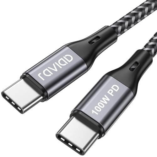 RAVIAD 100 W USB C Cable 1 m, PD 5A Fast Charging Cable USB C to USB C Cable | Nylon Braided Charging Cable USB C to USBC for iPhone 17 16 15 Pro Max, Samsung Galaxy S26 S25, MacBook Air, iPad Pro 100W gray