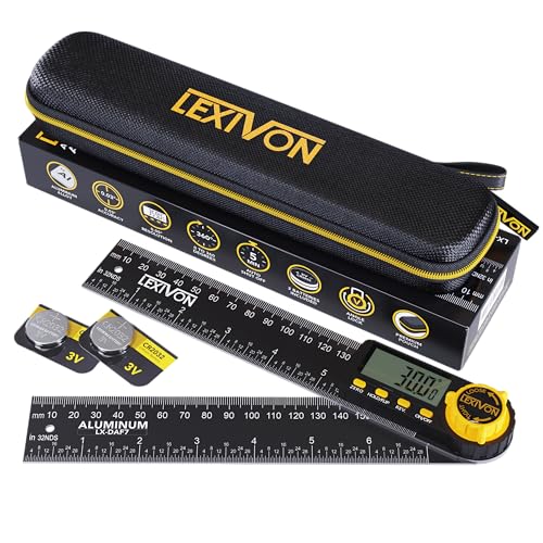 LEXIVON Aluminum Digital Protractor 180mm Digital Angle Gauge Multipurpose Angle Gauge with XL Display and Heavy Duty Zipper Pocket (LX-DAF7) 7 Inch