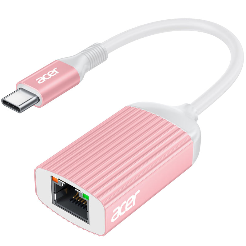 Acer USB C to Ethernet Adapter, RJ45 to Type C Ethernet Converter(Thunderbolt 3/4 Compatible), 1Gbps Aluminum USB-C LAN Adapter for Laptop, MacBook Pro/Air, iPad Pro, iPhone 15/16, Dell XPS-Pink Pink