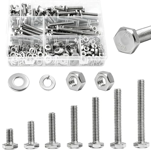 1/4-20 Hex Bolts Screws Hex Nuts Flat Washers Lock Washer Kit, Stainless Steel 304, Fully Threaded Hex Bolt 1/4-20 x 1/2" 3/4" 1" 1-1/4" 1-1/2" 1-3/4" 2" Length