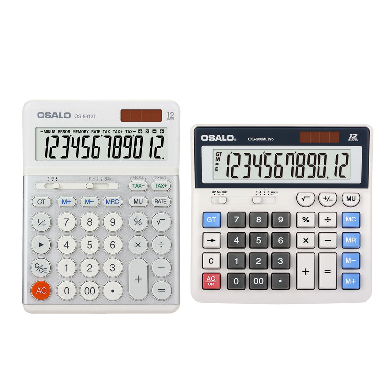 OSALO Desktop Calculator Accounting Big Buttons Extra Large Display VAT Tax Function 12 Digit Solar and Battery