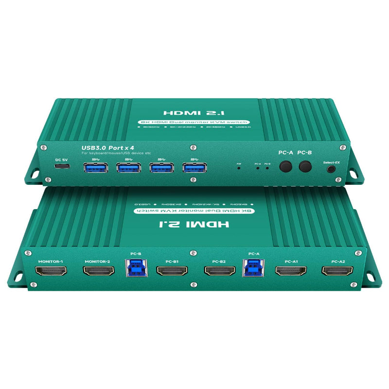 Kvm Switch HDMI 2 Monitors 2 Computers 4k 240hz Dual Monitor kvm Switch hdmi2.1 2 PC Monitor Switch 4k 144hz USB3.0