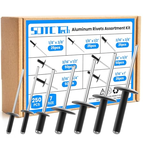 SDTC Tech 250pcs Black Pop Rivets Assortment Kit
