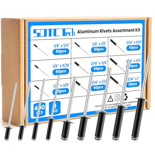 SDTC Tech 400pcs Black Pop Rivets Assortment Kit Black-400p