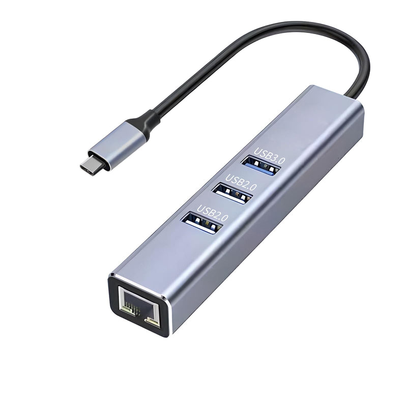 USB-C to Ethernet Adapter, 3-Port USB 3.0 Hub with RJ45 10/100 Ethernet Adapter(2X USB2.0 and 2xUSB3.0) Aluminum Network, Compatible with iMac, PC, Chromebook Laptops, C