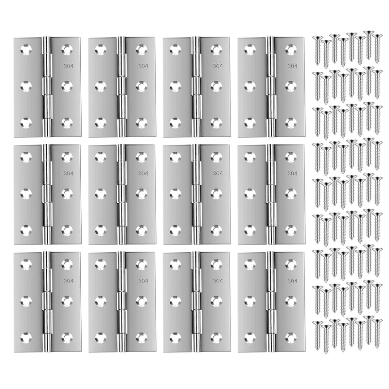 Stainless Steel Folding Door Hings 3 Inch for Furniture Cabinets Window Wooden Box Trailer Components, Pack of 12 Silver 12pcs 3x2 Inch