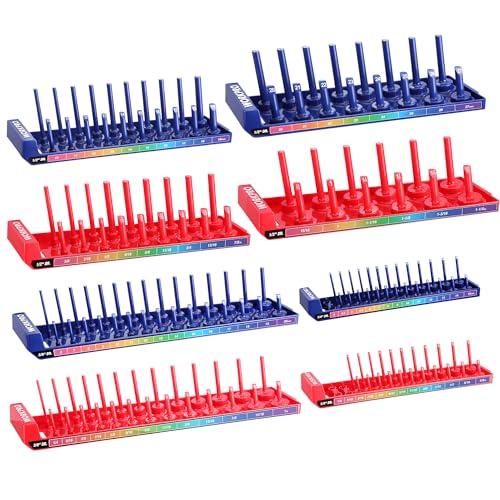 WORKPRO Socket Organizer Set, 8PC 1/4" 3/8" 1/2" Drive Socket Holder 8 Pieces-1/4", 3/8", & 1/2" DR, SAE & Metric