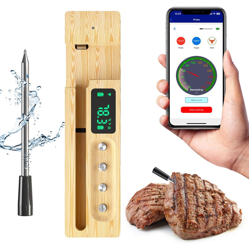 Wireless Meat Thermometer Digital, Smart Bluetooth WiFi Instant Read Food Thermometer for Oven, Smoker, BBQ, Rotisserie, Kitchen, High Heat Resistance Long Range with App