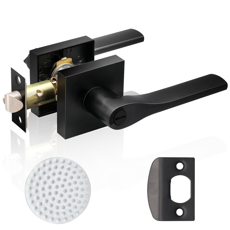 JO.KO Matte Black Door Knob, Interior Privacy Keyless Entry Door Lock, Square Style Reverisble Door Handles, Heavy Duty Door Levers for Bedroom Bathroom Doors 1 Pack Matte Black Tapered Keyless