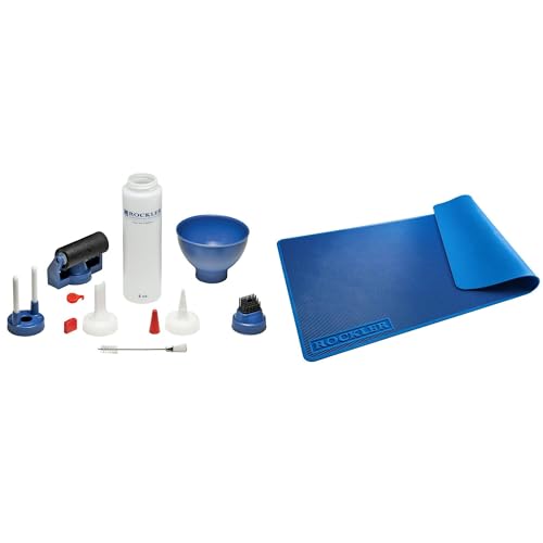 Rockler offers a wood glue applicator set with an 8oz bottle, glue spout, red cap, glue line centering attachment, and silicone brush for precise application. Their silicone glue mat (15"x30") is heat