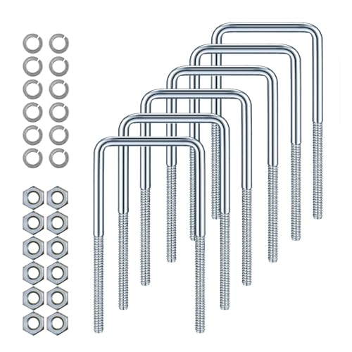 3" W x 7.1" L Zinc-Plated U-Bolts with Nuts and Spring Washers for Boat Trailer Tubes, Rectangular Wood and Metal Objects, Square Zinc-Plated Bolts (M10 x 80mm x 180mm 3inch