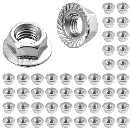 50 Pcs M10 x 1.5mm Flange Nuts,304 Stainless Steel Metric Serrated Flange Hex Flange Nuts, Bright Finish Lock Nuts,Silver M10 x 1.5, 10mm, 10mm