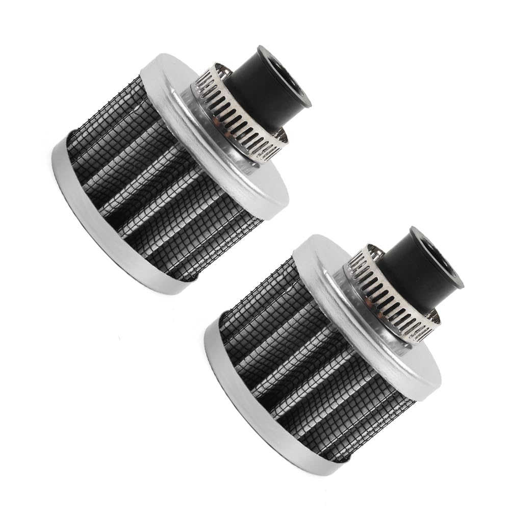 MUGE RACING 2Pcs Air Filter Cold Air Intake Filter Breather 12mm Valve Cover Breather Filter For Car and Motorcycle (Sliver) Sliver