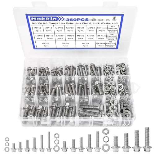 360PCS M5 M6 M8 Flange Bolts and Nuts Assortment Kit, 304 Stainless Steel Metric Flange Bolt Assortment, M5-0.8 M6-1.0 M8-1.25 Hex Bolts Nuts Screws Flat & Lock Spring Washer, Full Thread B. M5 M6 M8