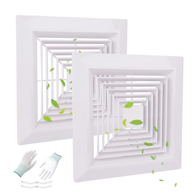 2-Piece (9"x9"Inches) Bathroom Exhaust Fan Cover with Spring, Square Ceiling or Wall Mounted Exhaust Fan, Ceiling Fan, Grille, Air Diffuser, Diverter Ventilation Hood, Replacement Accessories 9 X 9 inches 2