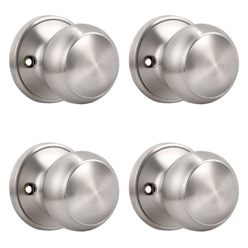 KNOBWELL 4 Pack Non-Turning Dummy Door Knobs Interior - Satin Nickel, Keyless Closet Door Knobs for French Doors，Single Side